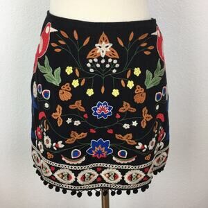 Umgee Black Embroidered Mini Skirt medium